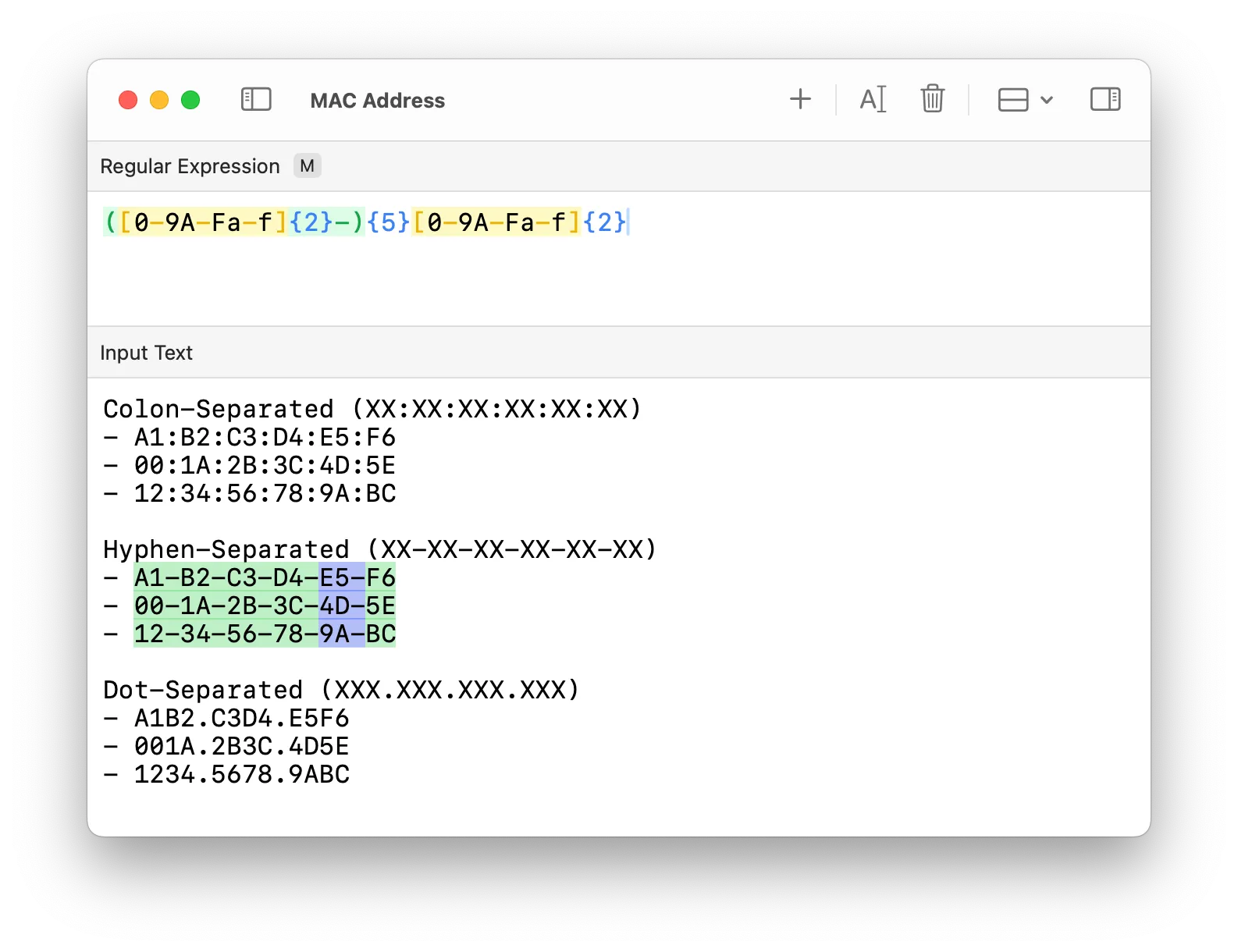 Matching hyphen-separated MAC addresses