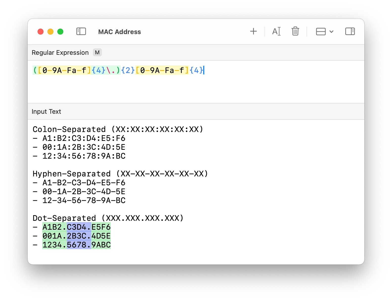 Matching dot-separated MAC addresses