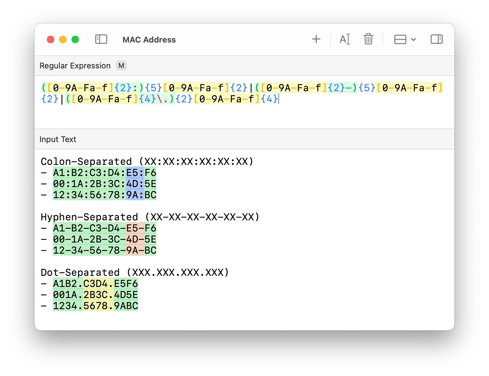 Matching dot-separated MAC addresses