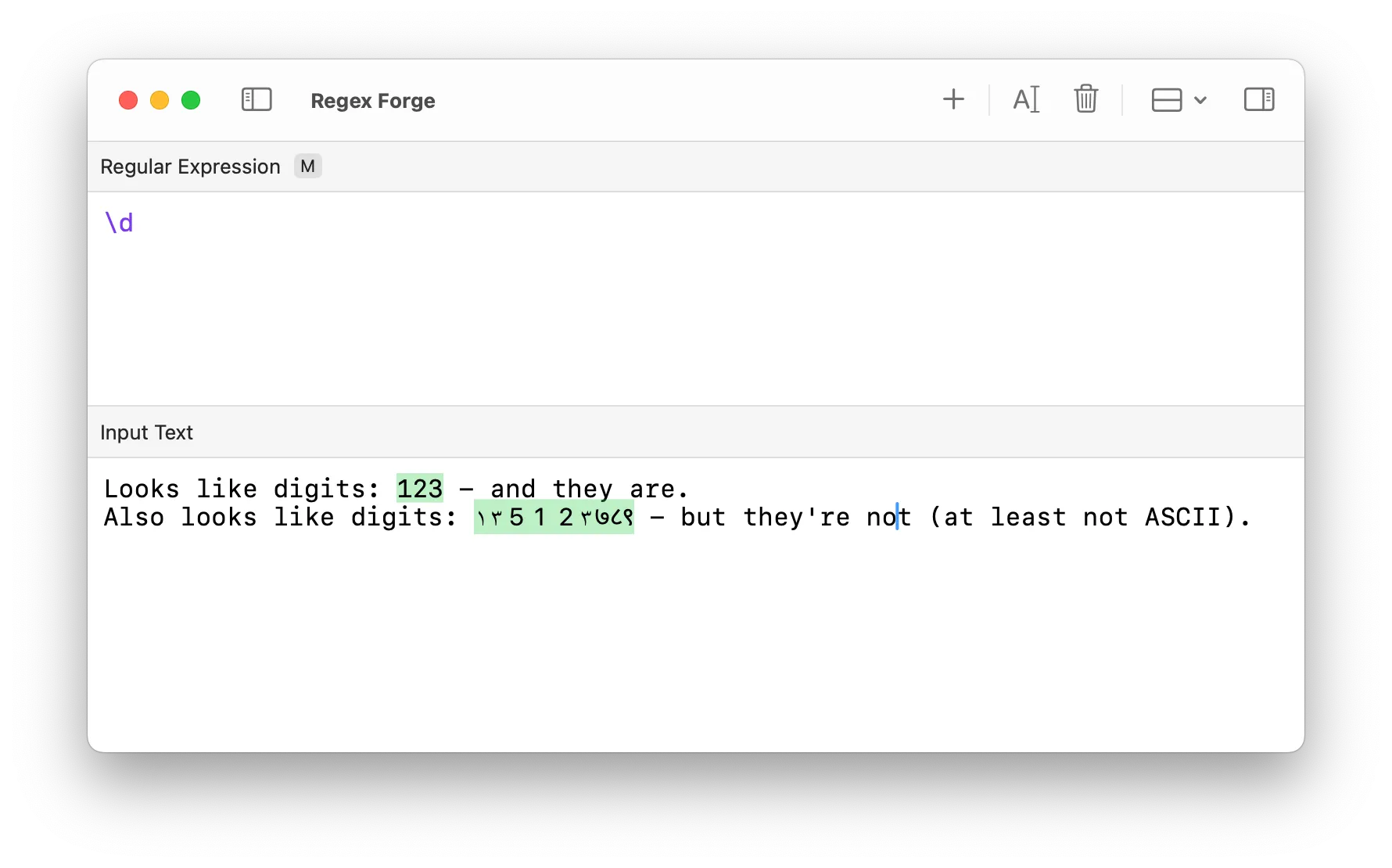 \\d matches non-ASCII digits